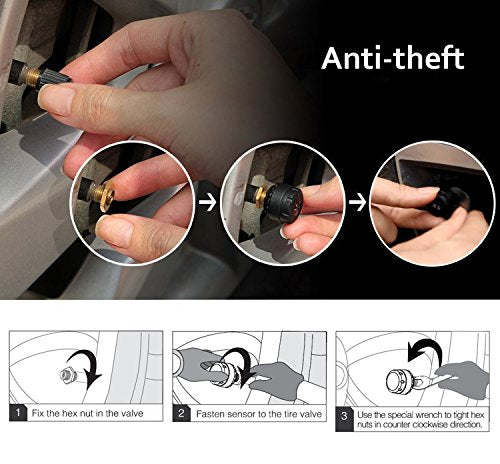 VESAFE Wireless Tire Pressure Monitoring System (TPMS) for Small Size 4-tire Vehicles, Including 4 External Cap sensors (0-87PSI)
