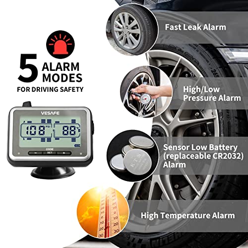 VESAFE TPMS, Wireless Tire Pressure Monitoring System for RV, Trailer, Coach, Motor Home, Fifth Wheel, Including a Signal Booster and 10 Anti-Theft sensors.