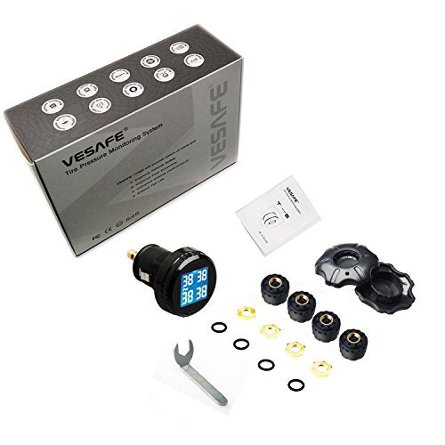 VESAFE Wireless Tire Pressure Monitoring System (TPMS) for Small Size 4-tire Vehicles, Including 4 External Cap sensors (0-87PSI)