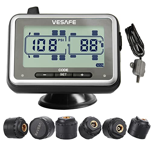 VESAFE TPMS, Wireless Tire Pressure Monitoring System for RV, Trailer, Coach, Motor Home, Fifth Wheel, Including a Signal Booster and 6 Anti-Theft sensors.