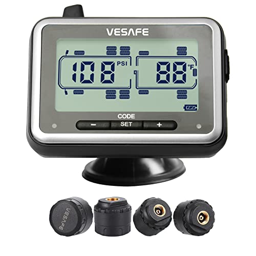VESAFE TPMS, Wireless Tire Pressure Monitoring System for RV, Trailer, Coach, Motor Home, Fifth Wheel, with 4 Anti-Theft sensors