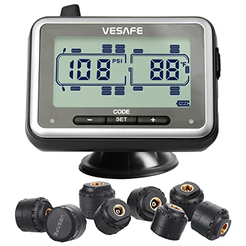 VESAFE TPMS, Wireless Tire Pressure Monitoring System for RV, Trailer, Coach, Motor Home, Fifth Wheel, with 8 Anti-Theft sensors