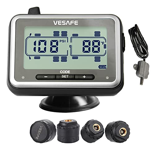 VESAFE TPMS, Wireless Tire Pressure Monitoring System for RV, Trailer, Coach, Motor Home, Fifth Wheel, Including a Signal Booster and 4 Anti-Theft sensors.