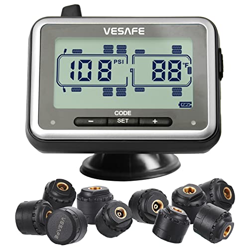 VESAFE TPMS, Wireless Tire Pressure Monitoring System for RV, Trailer, Coach, Motor Home, Fifth Wheel, with 10 Anti-Theft sensors